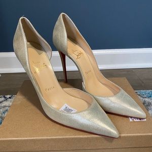 Louboutin Iriza 100 Suede Metallic Pumps